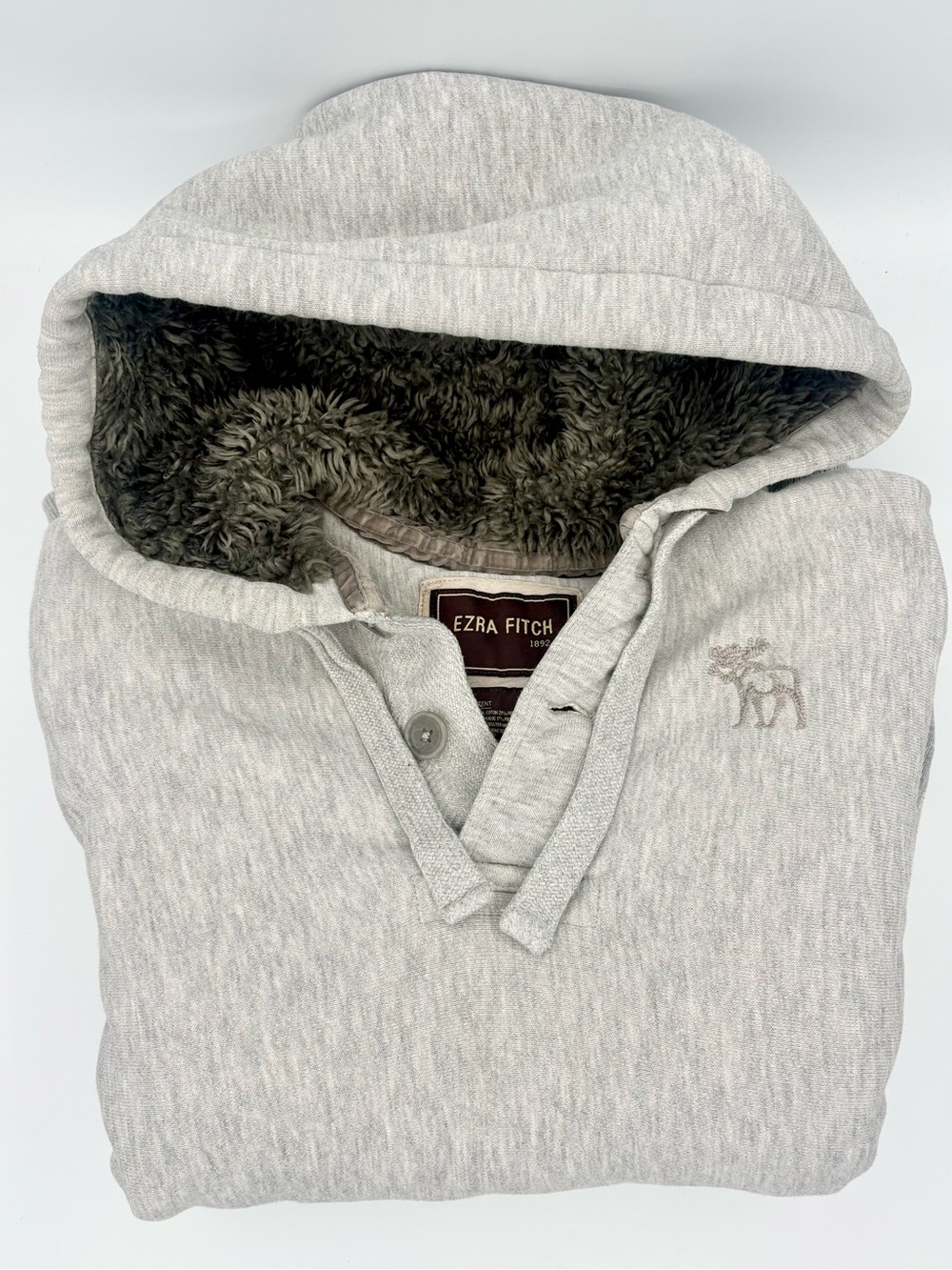 Vintage Y2K Ezra Fitch Abercrombie & Fitch Fur Hood Hoodie Gray Medium Throwback